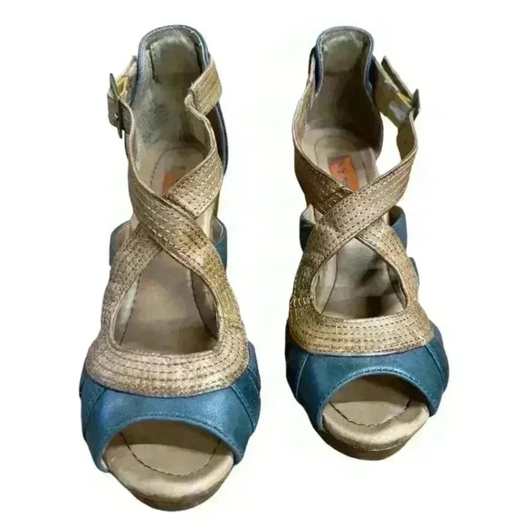 Miz Mooz Petra Retro Mary Jane Blue/Brown Leather Women's Heel Shoes Size 6.5 M - Picture 2 of 11